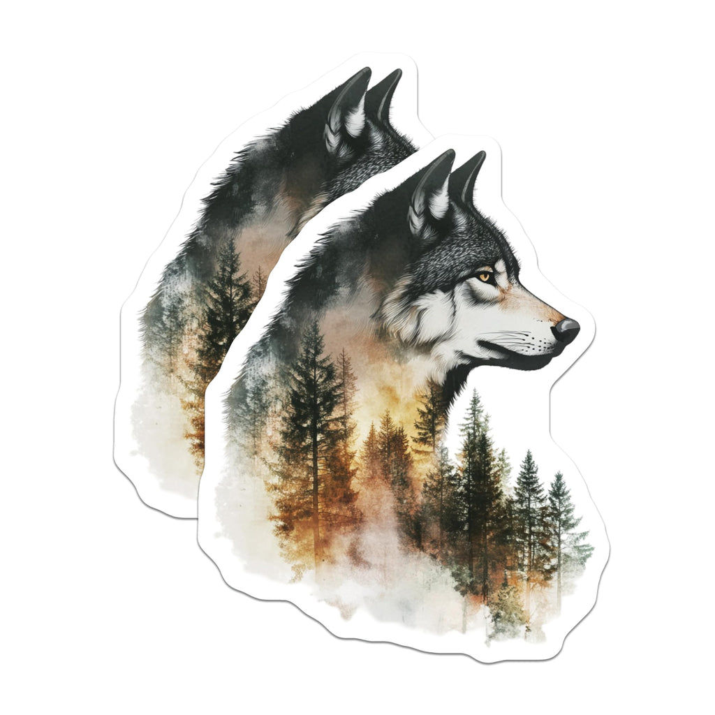 (2 Pack) Wolf Head Magnets - Forest Scene - Rustic Lodge Decor - 5" On Longest Side - Premium Magnet - for Cars, Refrigerators, Toolboxes, Lockers - Made in USA - MAG14624