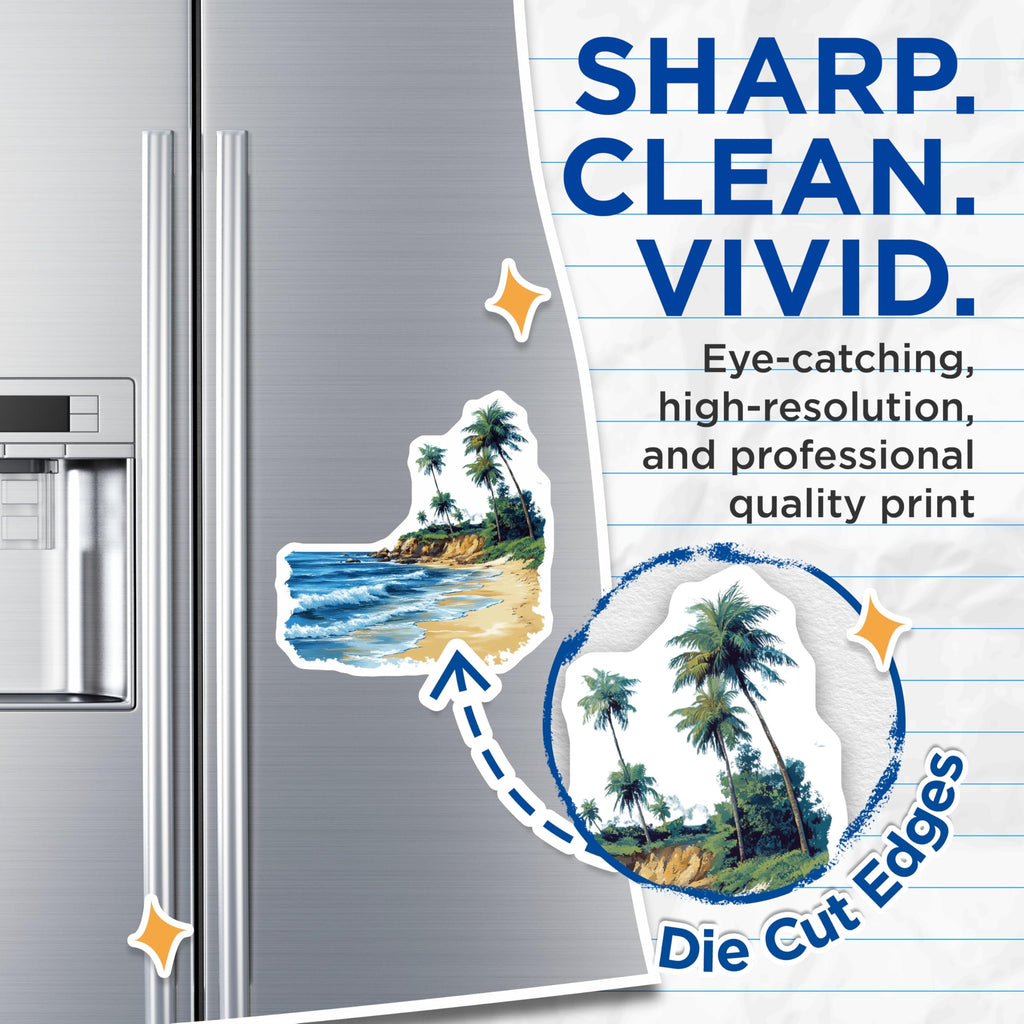 (2 Pack) Tropical Beach Magnets - Ocean Wave Decor - Palm Tree Landscape Art - 5 Inches On Longest Side - Thick Durable Magnet - Made in USA - MAG26704