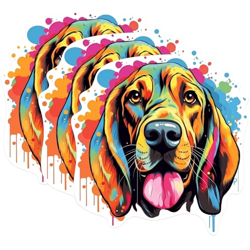 (3 Pack) Colorful Bloodhound Decals - Dog Laptop Stickers - Animal Art Decals - 3 Inches On Longest Side - Easy Peel & Apply - Made in USA - 3MCS0654