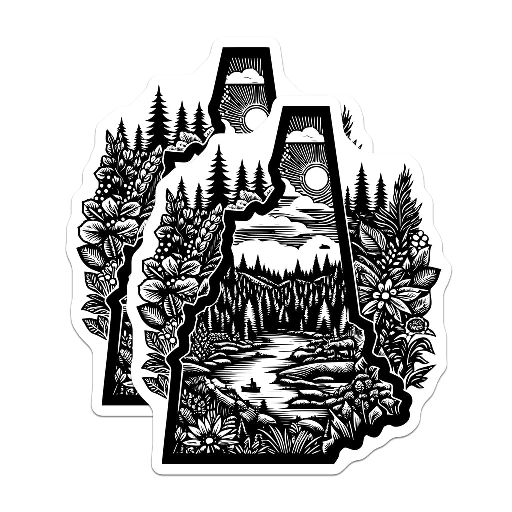 (2 Pack) New Hampshire Magnets - NH State Forest Nature Scene - Woodcut Lake Mountain Wildlife Adventure Magnets - 5 Inches On Longest Side - Thick Durable Magnet - Made in USA - MAG21948