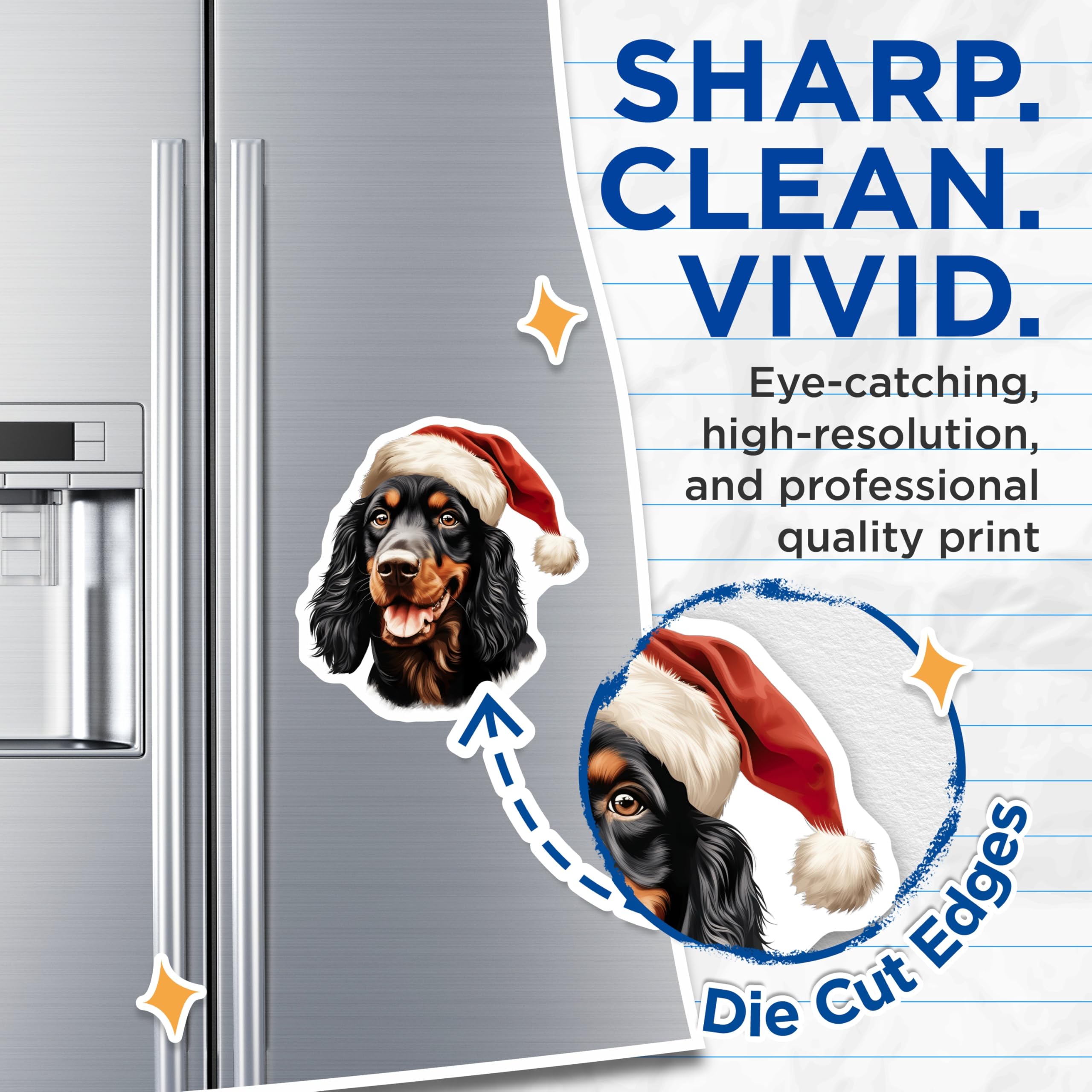 (2 Pack) Gordon Setter Magnets - Festive Christmas Canine - Santa Hat Doggy Fridge Decor - Holiday Pet Accent - 5 Inches On Longest Side - Thick Durable Magnet - Made in USA - MAG23343