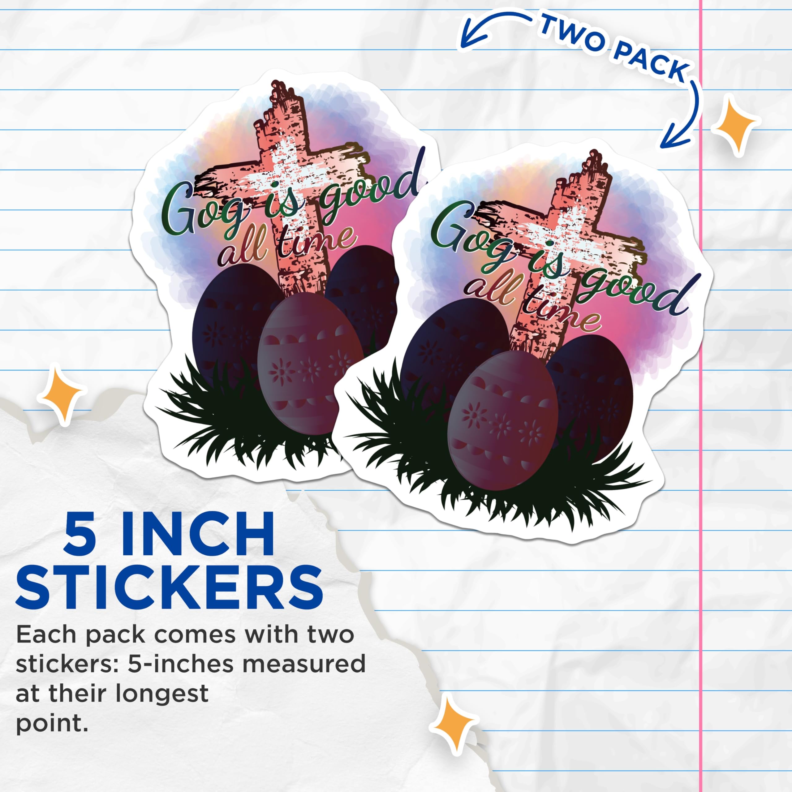 (2 Pack) God is Good All Time Stickers - Christian Faith Decor - Easter Religious Art - Spiritual Hope - 5" On Longest Side - Sticks to Smooth Flat Surfaces - Made in USA - BMCS20097