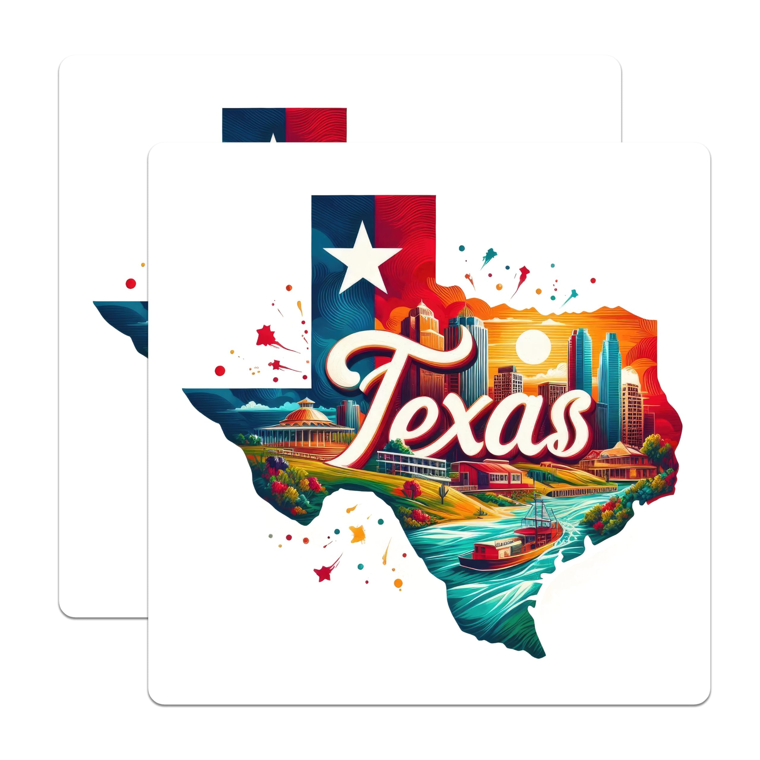 (2 Pack) Texas State Map Stickers - Texas Souvenir Stickers - State Pride Travel Stickers - 5" On Longest Side - Sticks to Smooth Flat Surfaces - Made in USA - BMCS5340