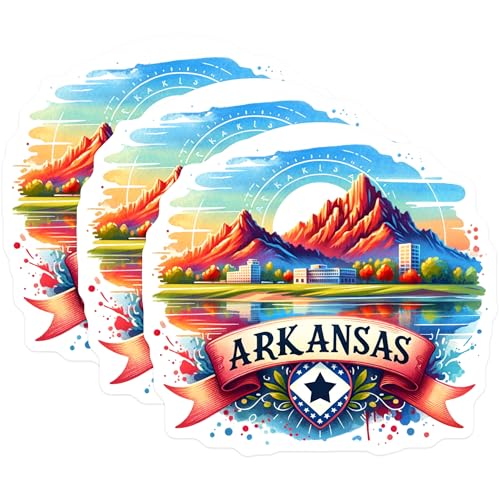 (3 Pack) Arkansas Decals - State Pride - Laptop Decals- 3 Inches On Longest Side - Easy Peel & Apply - Made in USA - 3MCS5340