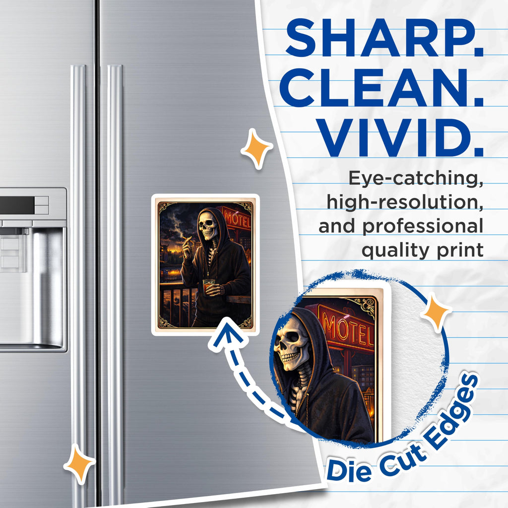 (2 Pack) Skeleton Smoking Magnets - Grim Reaper Art - Gothic Fridge Decor - 5" On Longest Side - Premium Magnet - for Cars, Refrigerators, Toolboxes, Lockers - Made in USA - MAG16342