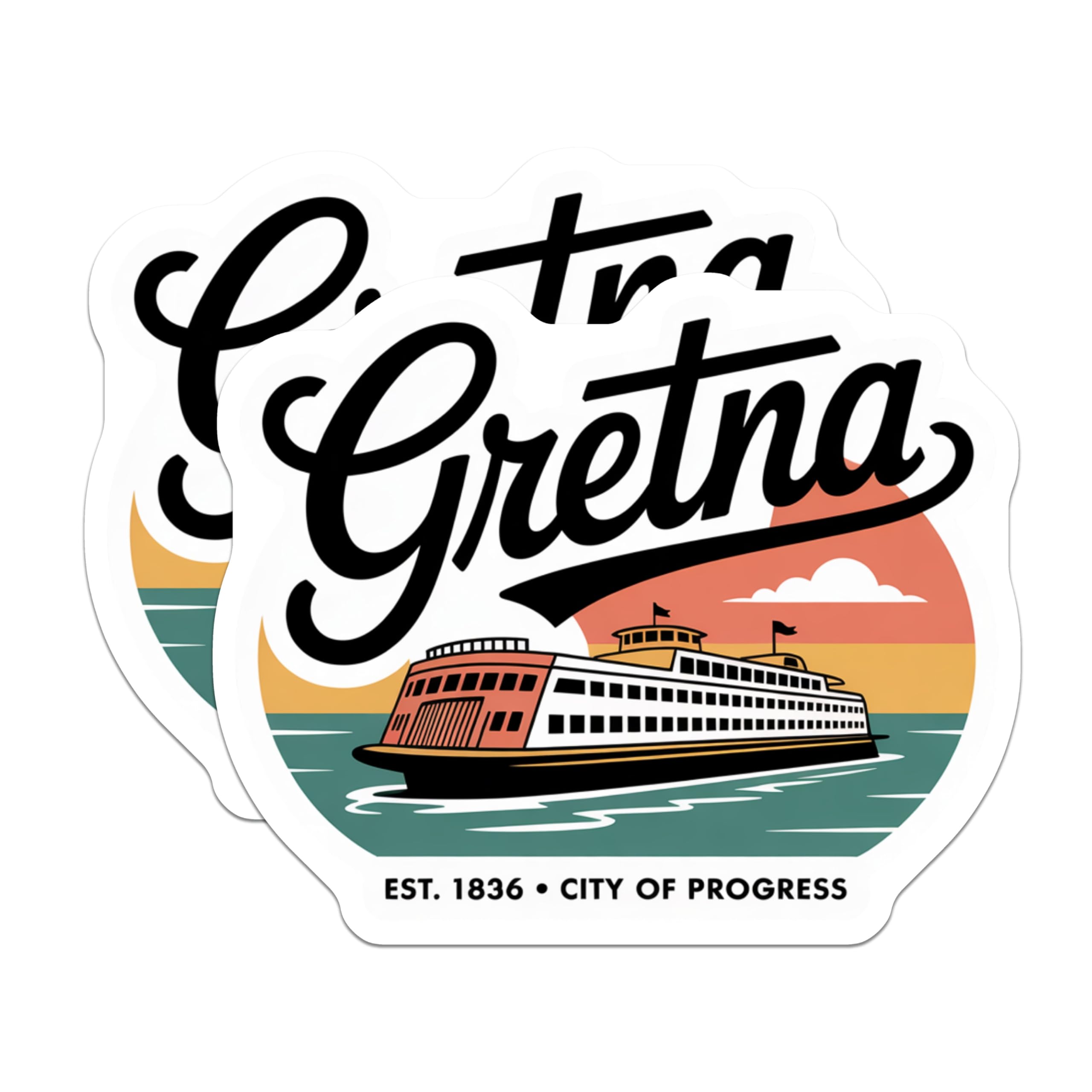 (2 Pack) Gretna Louisiana Magnets - Ferry Boat - City of Progress Decor - 5" On Longest Side - Premium Magnet - for Cars, Refrigerators, Toolboxes, Lockers - Made in USA - MAG17685