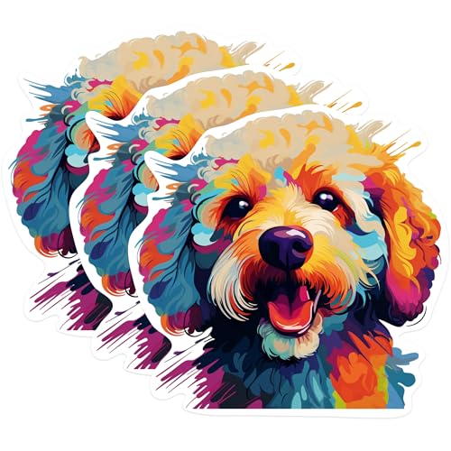 (3 Pack) Doodle Dog Decals - Colorful Puppy Art - Laptop Decal - 3 Inches On Longest Side - Easy Peel & Apply - Made in USA - 3MCS0797