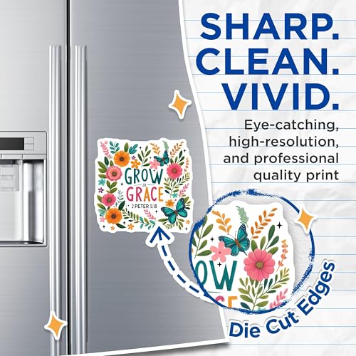 (2 Pack) Grow in Grace Design Magnet - Floral Butterfly Decor - Christian Faith Kitchen Decoration - 5" On Longest Side - Sticks to Smooth Flat Surfaces - Made in USA - MAG10077