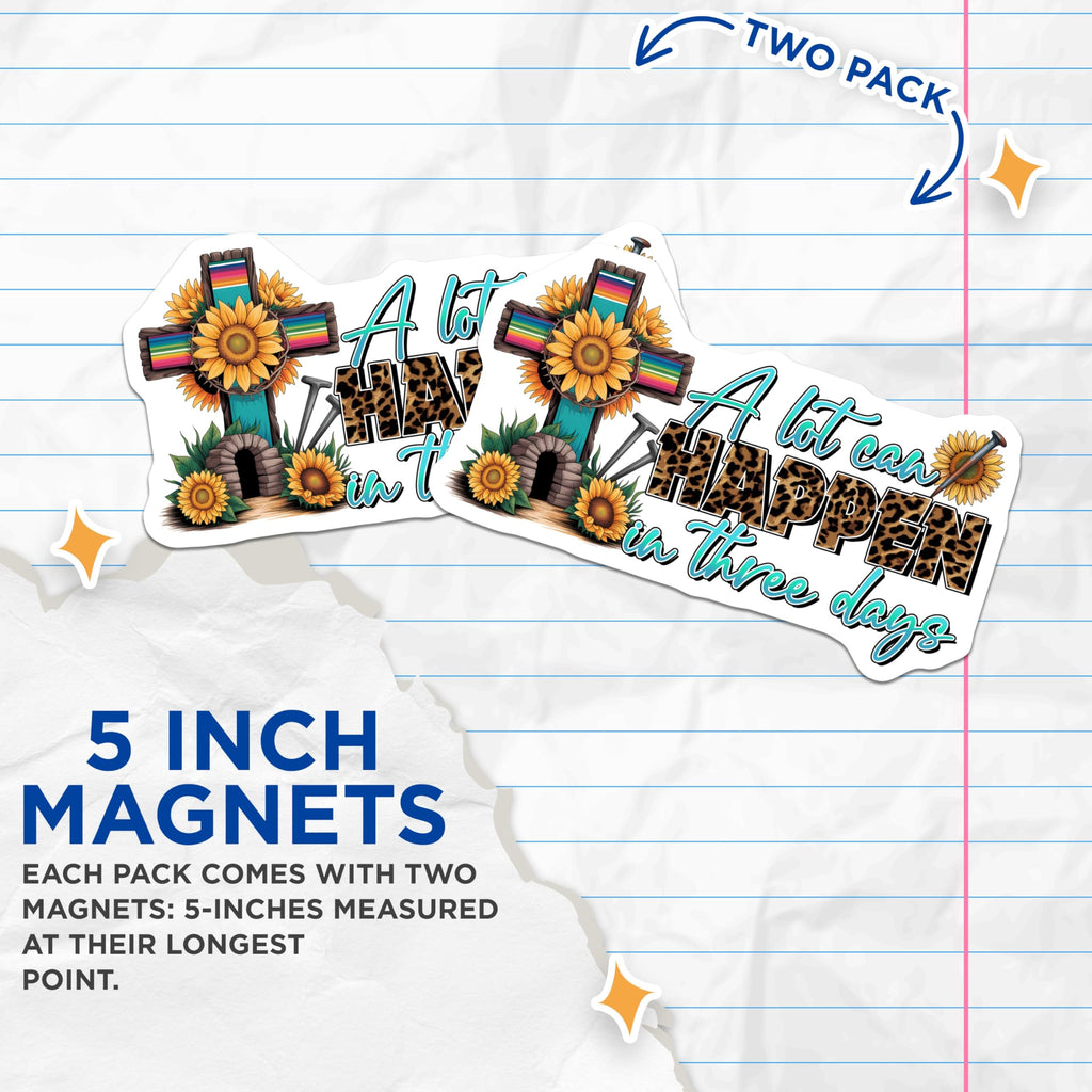 (2 Pack) Christian Saying Magnets - Sunflower Cross - Easter Resurrection Theme - 5" On Longest Side - Premium Magnet - for Cars, Refrigerators, Toolboxes, Lockers - Made in USA - MAG16258
