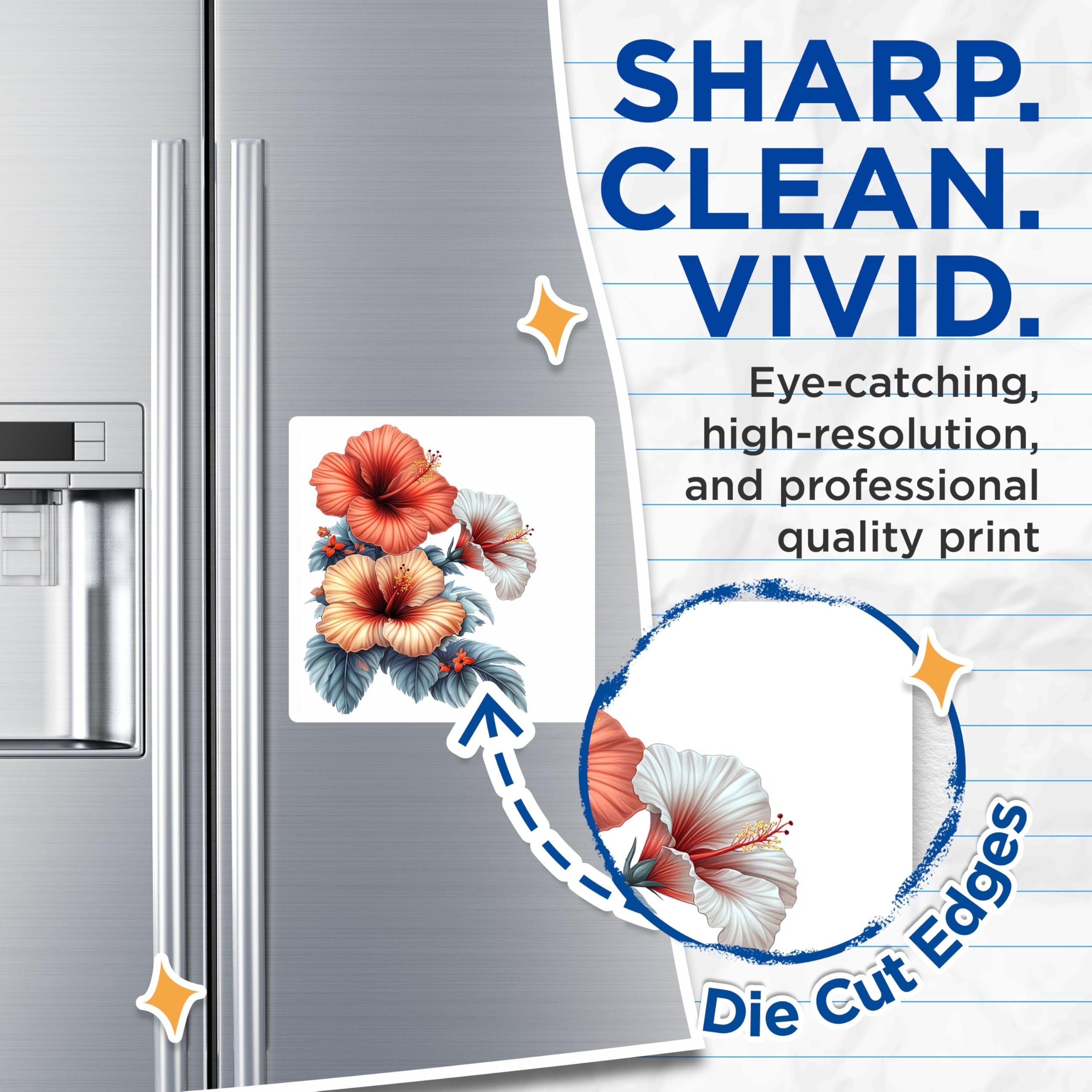 (2 Pack) Hibiscus Flower Magnets - Tropical Summer Decor - Botanical Kitchen Fridge Art - 5 Inches On Longest Side - Thick Durable Magnet - Made in USA - MAG25423