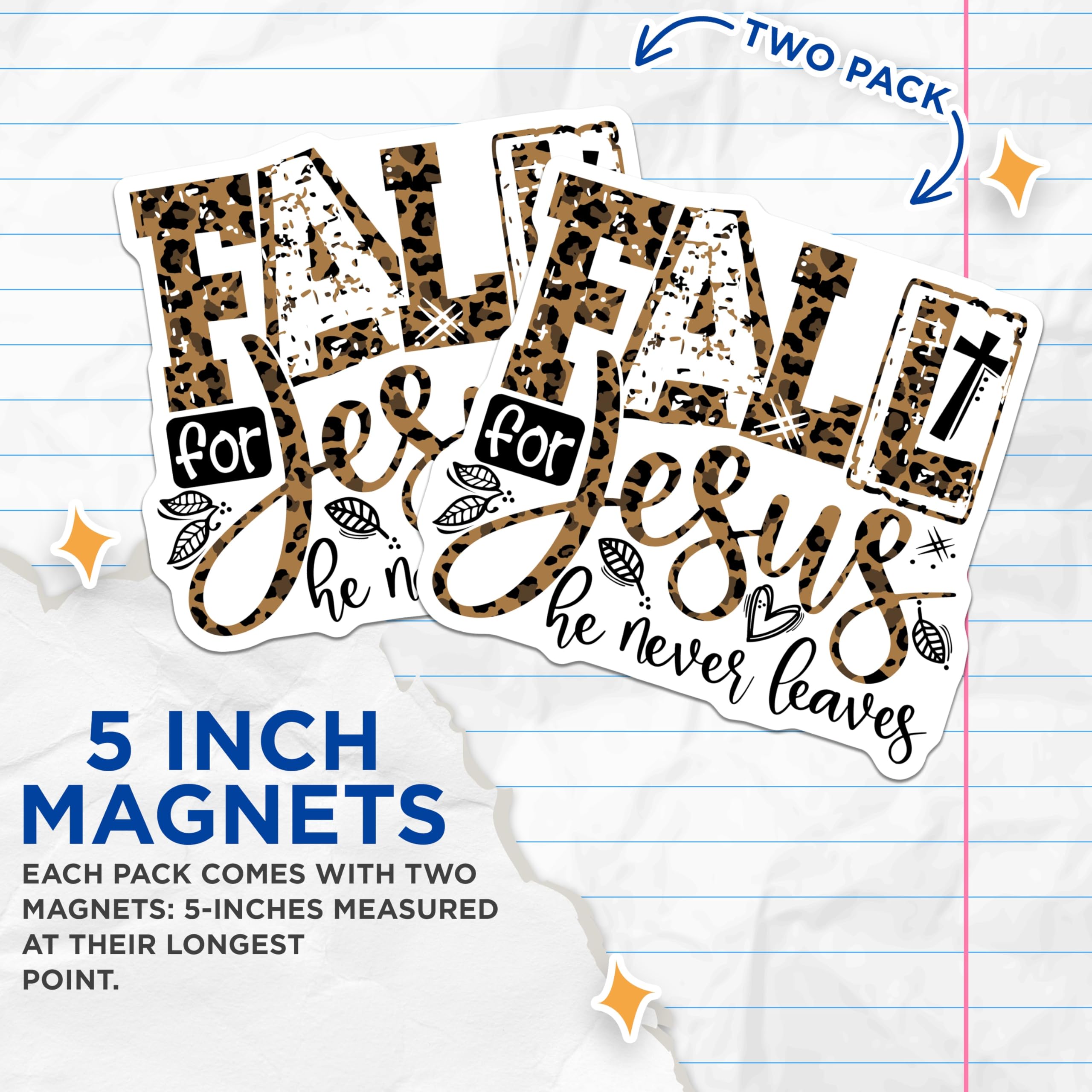 (2 Pack) Christian Fall Magnets - Jesus Faith Decor - Inspirational Leopard Print Magnets - Autumn Religious Kitchen - 5 Inches On Longest Side - Thick Durable Magnet - Made in USA - MAG27405