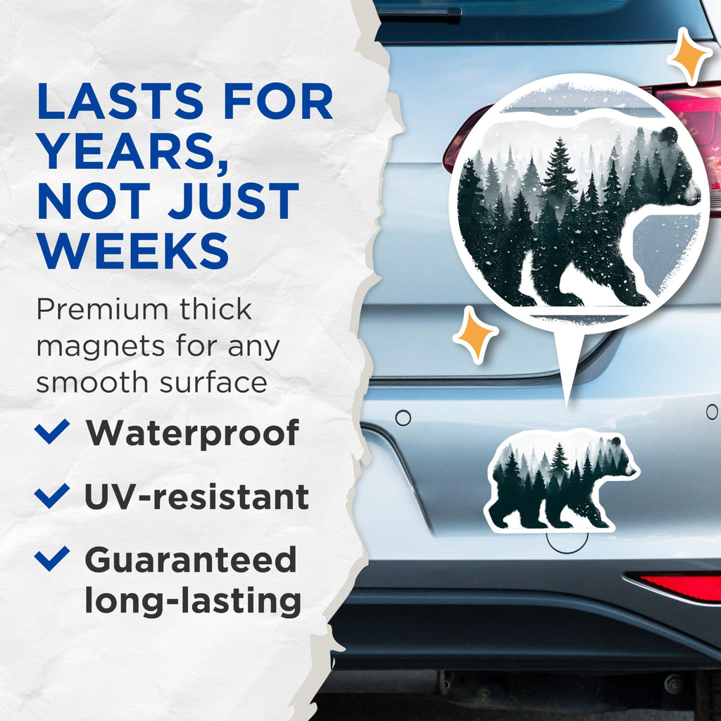 (2 Pack) Bear Forest Magnets - Animal Silhouette Decor - Nature Lover Refrigerator Magnets - 5" On Longest Side - Premium Magnet - for Cars, Refrigerators, Toolboxes, Lockers - Made in USA - MAG15750