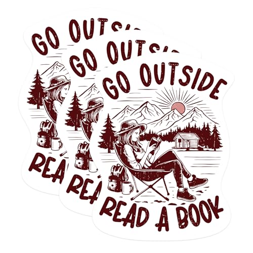 (3 Pack) Go Outside Decals - Read a Book - Laptop Decals - 3 Inches On Longest Side - Easy Peel & Apply - Made in USA - 3MCS1068