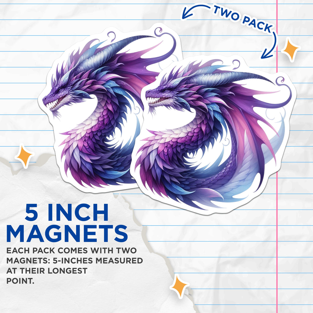 (2 Pack) Purple Dragon Magnets - Fantasy Creature Art - Magical Fridge Decor - Dragon Lover Present Idea - 5 Inches On Longest Side - Thick Durable Magnet - Made in USA - MAG37592