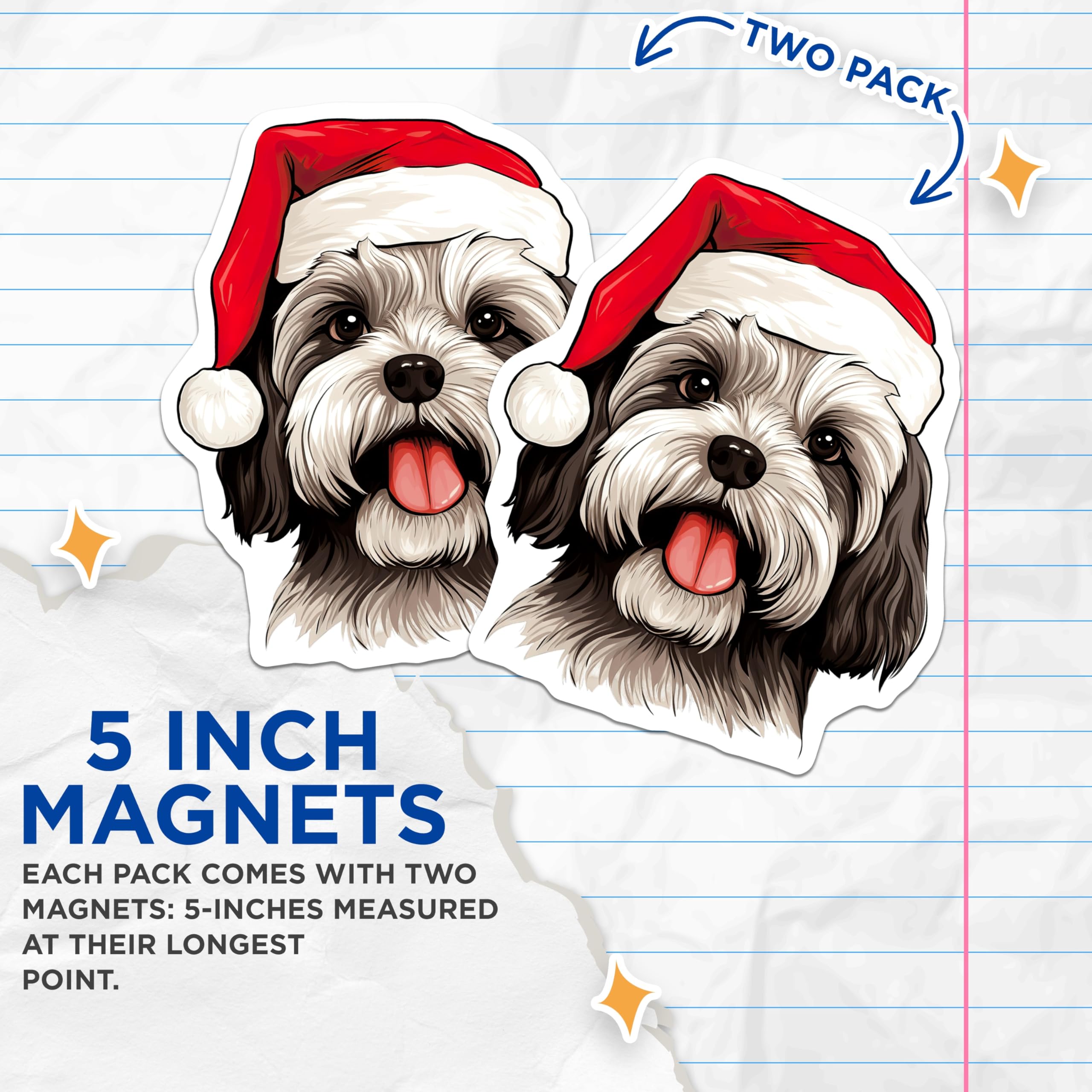 (2 Pack) Santa Hat Dog Magnets - Cute Christmas Puppy Pet Lover Decor - Holiday Refrigerator Magnet - 5 Inches On Longest Side - Thick Durable Magnet - Made in USA - MAG27627