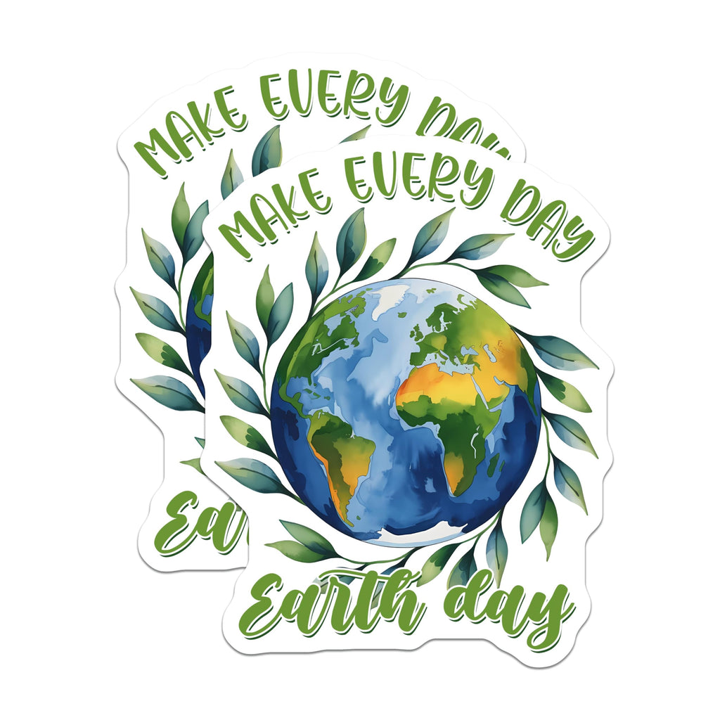 (2 Pack) Earth Day Stickers - Make Every Day Earth Day - Eco-Friendly Decals for Water Bottles - 5" On Longest Side - Sticks to Smooth Flat Surfaces - Made in USA - BMCS8443