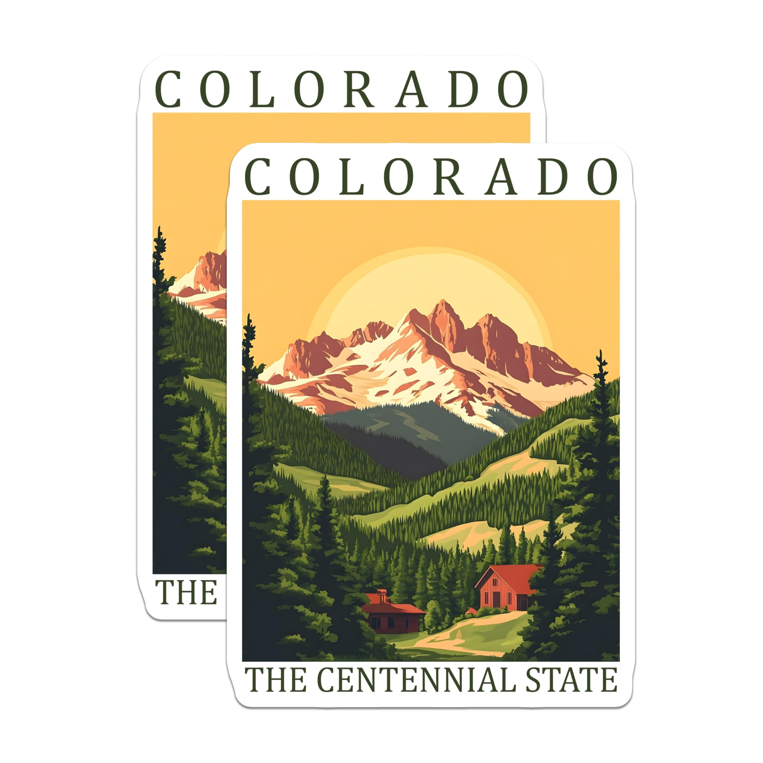 (2 Pack) Colorado Stickers - Centennial State Decals - Mountain Scenery Art - 5" On Longest Side - Sticks to Smooth Flat Surfaces - Made in USA - BMCS18206