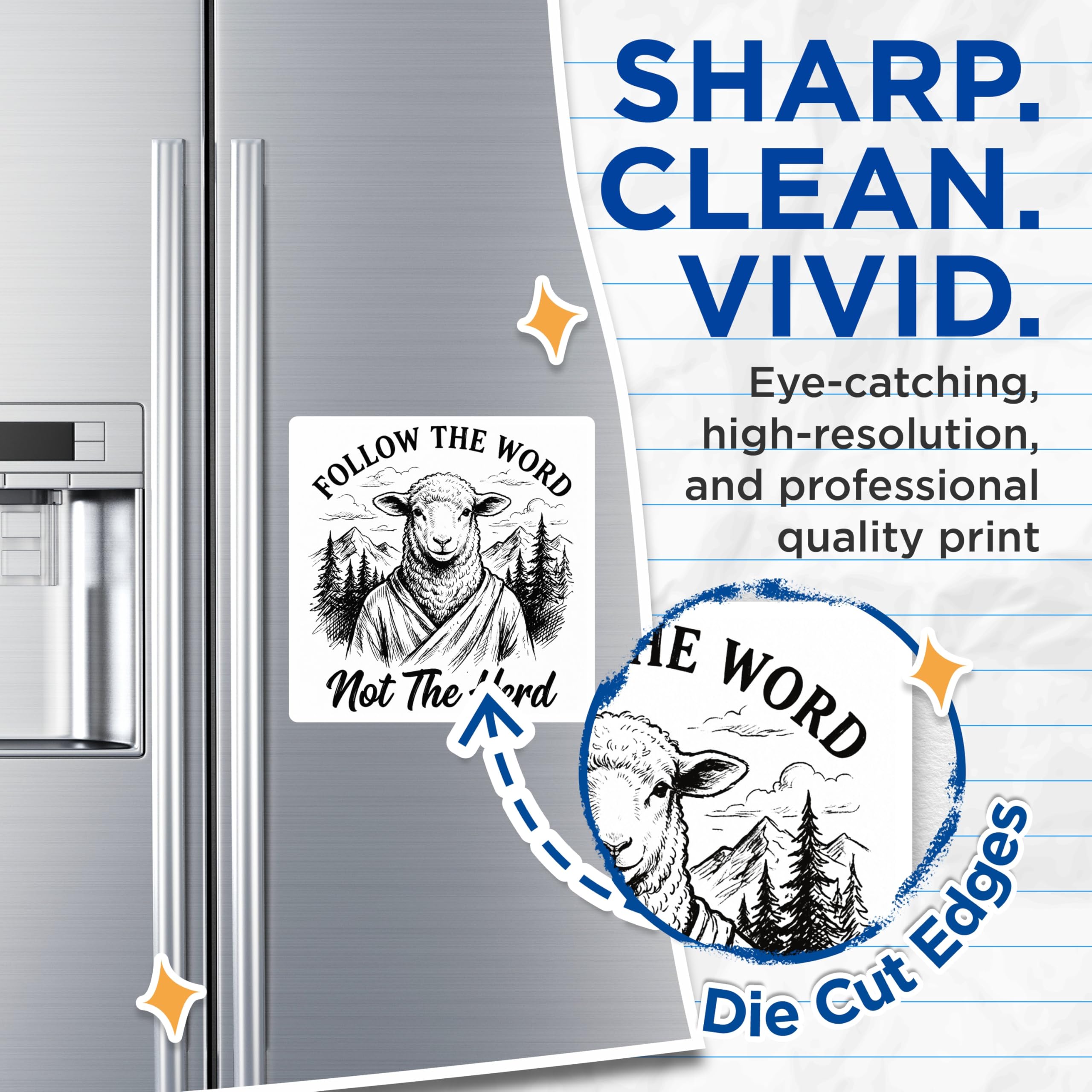(2 Pack) Sheep Quote Magnets - Follow The Word - Not The Herd Religious Decor Magnets - 5" On Longest Side - Premium Magnet - for Cars, Refrigerators, Toolboxes, Lockers - Made in USA - MAG16321