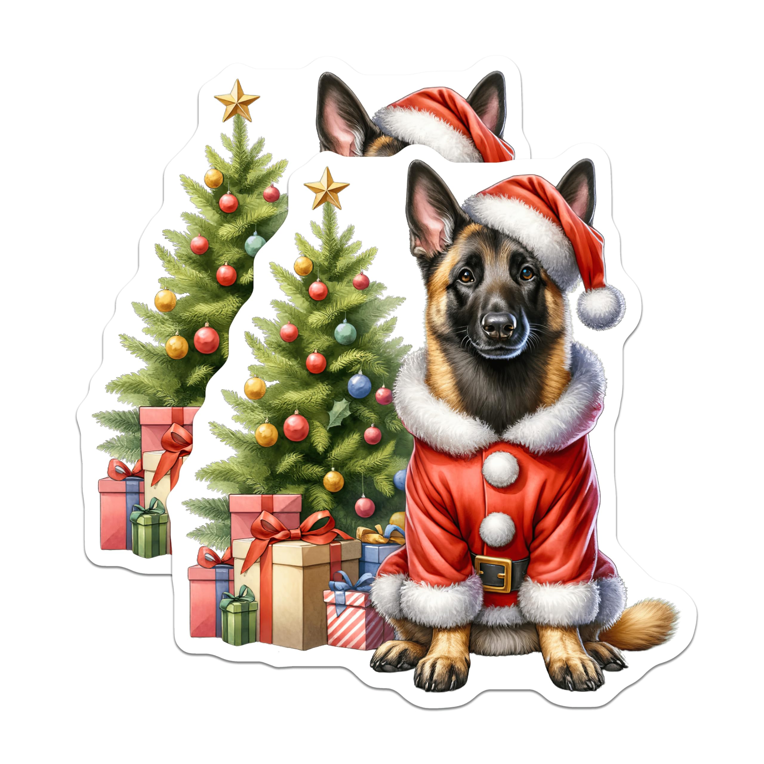 (2 Pack) German Shepherd Santa Magnets - Christmas Dog Decor - Holiday Pet Accessories - 5 Inches On Longest Side - Thick Durable Magnet - Made in USA - MAG29609