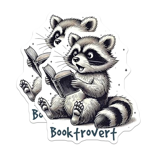 (2 Pack) Booktrovert Magnets - Cute Raccoon Art Magnets - Reading Enthusiast Decor - 5" On Longest Side - for Cars, Fridges, Toolboxes - Made in USA - MAG6867