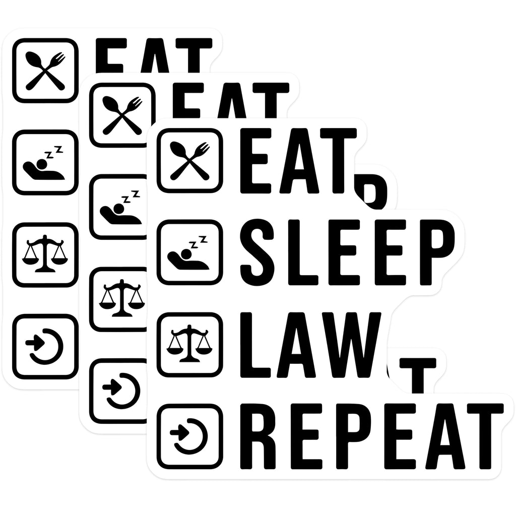 (3 Pack) Eat Sleep Law Repeat Decals - Lawyer Student - Law School Decal - 3 Inches On Longest Side - Easy Peel & Apply - Made in USA - 3MCS4348