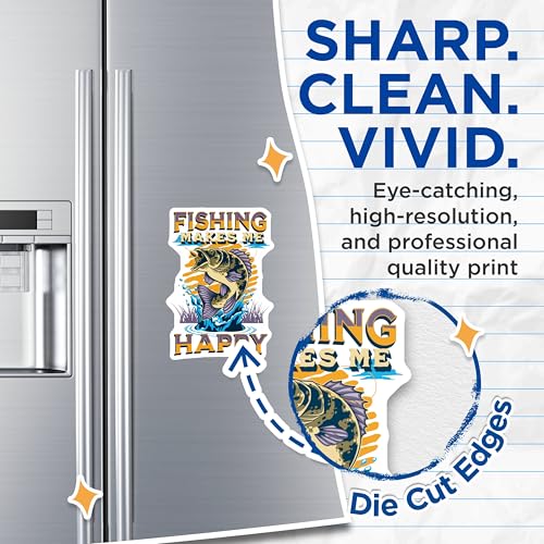(2 Pack) Fishing Makes Me Happy Magnets - Funny Fishing Magnets - Fisherman Decor Magnets - 5" On Longest Side - for Cars, Refrigerators, Toolboxes, Lockers - Made in USA BMCS3464