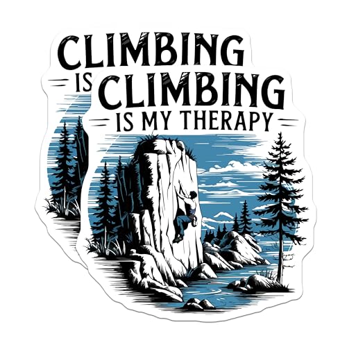 (2 Pack) Climbing is My Therapy Stickers - Outdoor Adventure Stickers - Rock Climbing Motivational Stickers - 5" On Longest Side - Sticks to Smooth Flat Surfaces - Made in USA - BMCS5799
