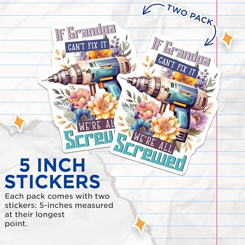 (2 Pack) Grandpa Fixer of All Things Stickers - Funny Grandpa Meme Stickers - Grandpa Quote Stickers - 5" On Longest Side - Sticks to Smooth Flat Surfaces - Made in USA - BMCS4100