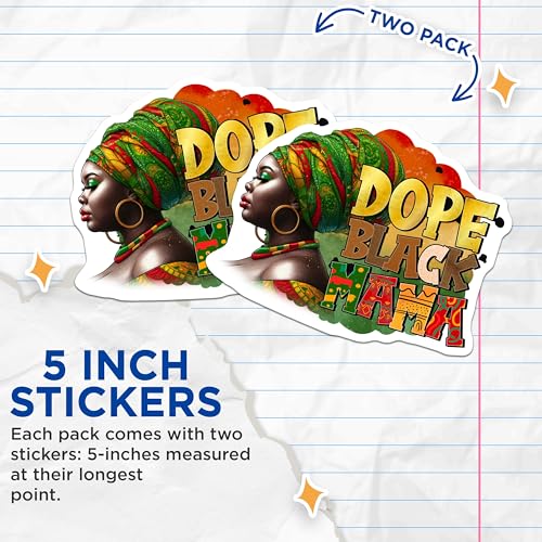(2 Pack) Dope Black Mama Stickers - Afrocentric Wall Art Decal - Empowering African American - 5" On Longest Side - Sticks to Smooth Flat Surfaces - Made in USA - BMCS7849