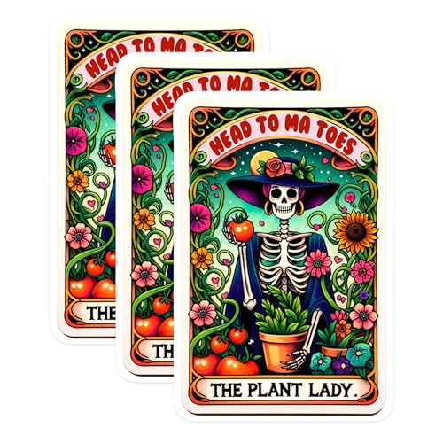 (3 Pack) Plant Lady Decals - Skeleton Gardener - Tomato Art Decals - 3 Inches On Longest Side - Easy Peel & Apply - Made in USA - 3MCS0286