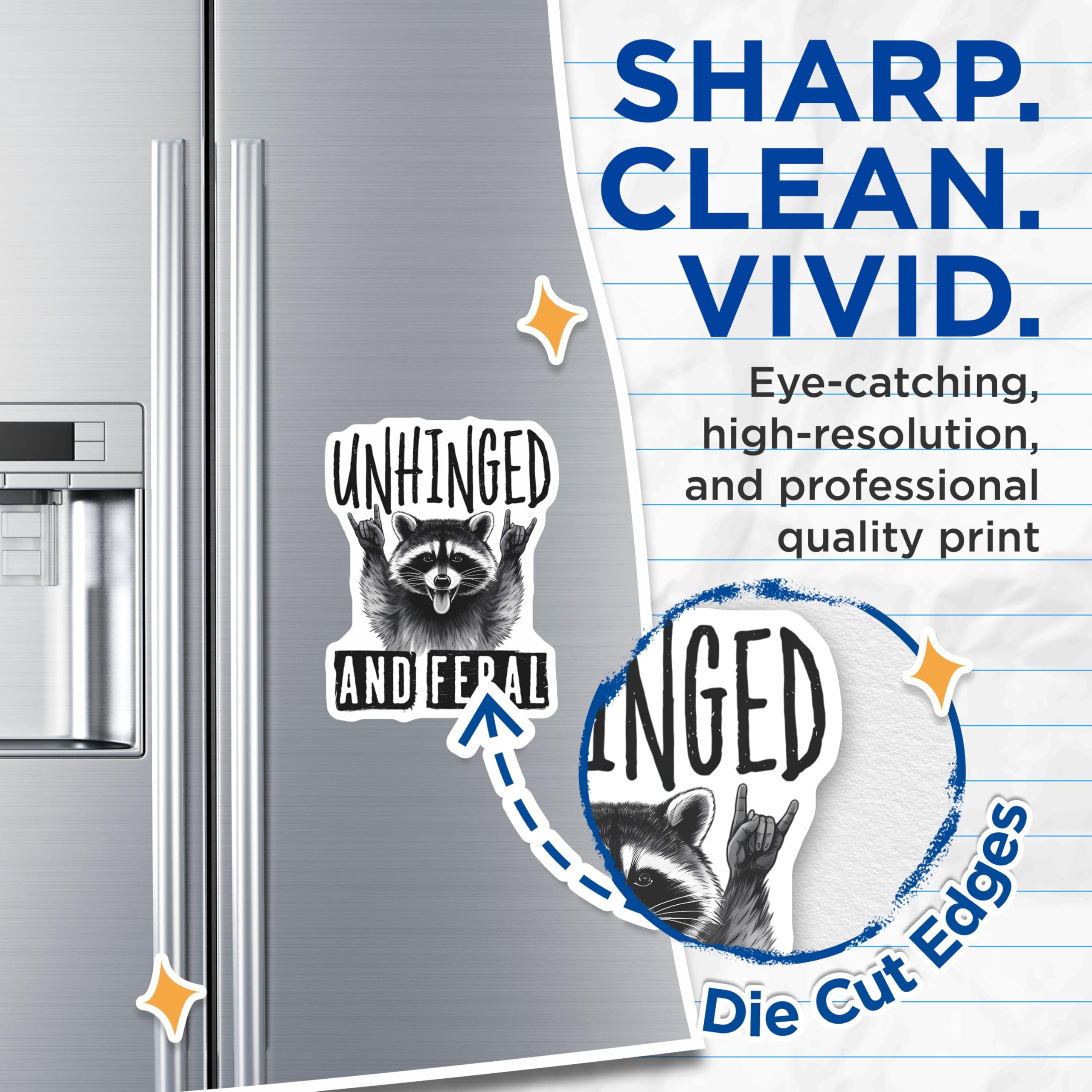 (2 Pack) Unhinged Raccoon Magnets - Feral Animal Decor - Rock and Roll Trash Panda - Refrigerator Locker Funny Magnetic - 5 Inches On Longest Side - Thick Durable Magnet - Made in USA - MAG22145