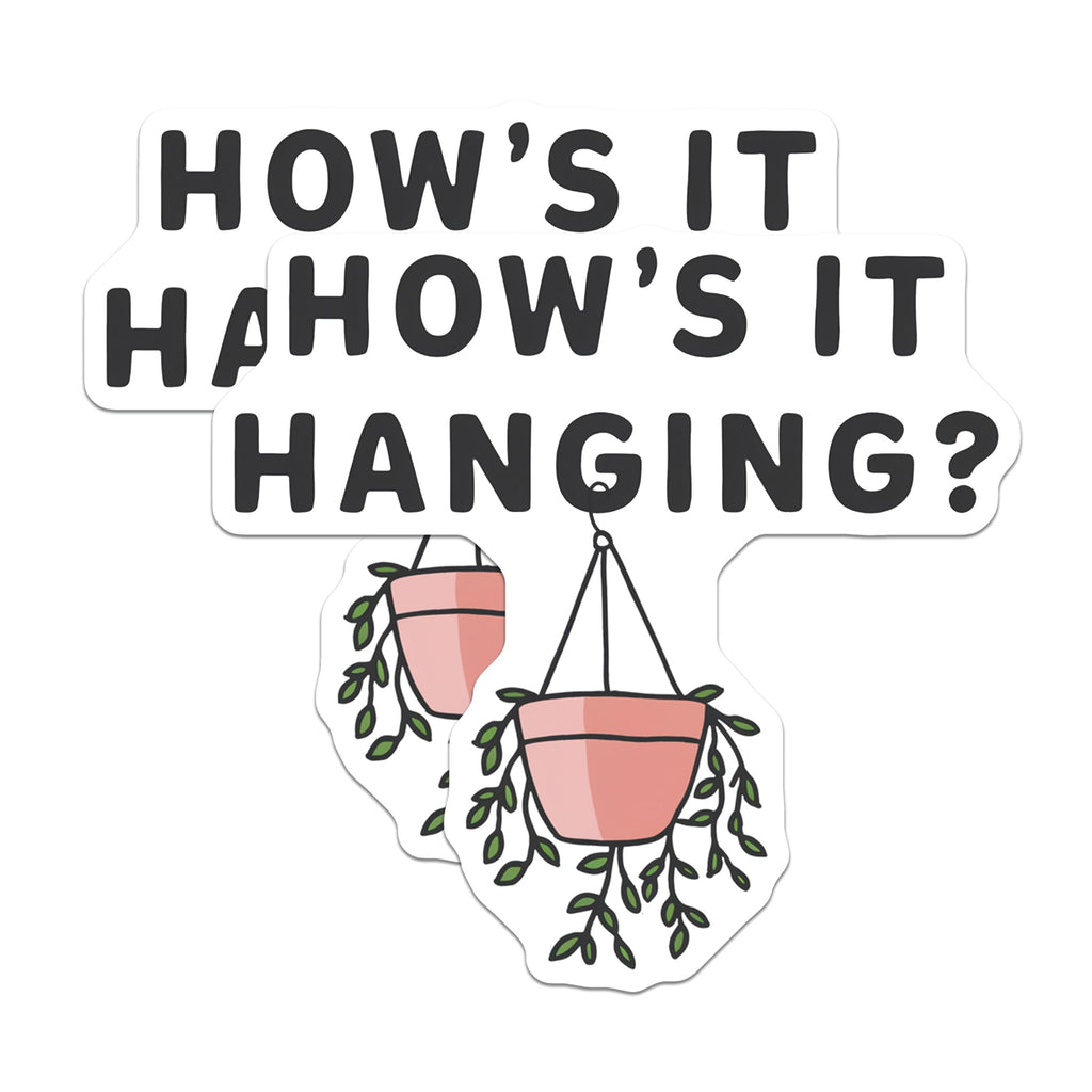 (2 Pack) How's It Hanging Magnets - Funny Puns - Hanging Plant Humor - 5" On Longest Side - Premium Magnet - for Cars, Refrigerators, Toolboxes, Lockers - Made in USA - MAG17211