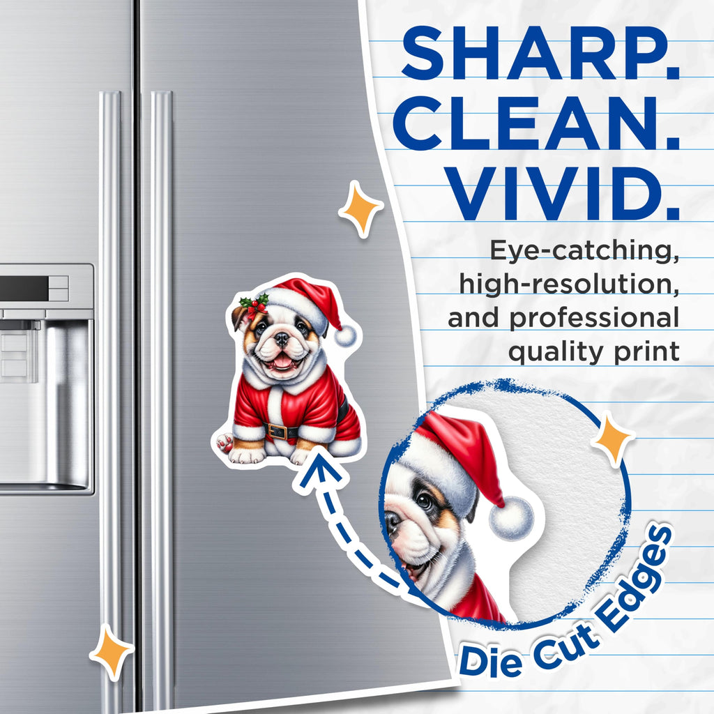 (2 Pack) Bulldog Santa Magnets - Cute Christmas Dog Pet Decor - Holiday Fridge Locker Office Puppy Accessories - 5 Inches On Longest Side - Thick Durable Magnet - Made in USA - MAG25692