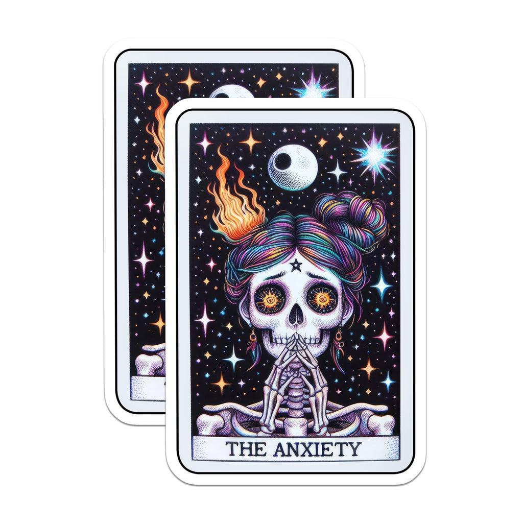 (2 Pack) Skull Art Stickers - Anxiety Themed Design - Black and White Skull Decals - Horror Aesthetic Stickers - 5" On Longest Side - Sticks to Smooth Flat Surfaces - Made in USA - BMCS5347
