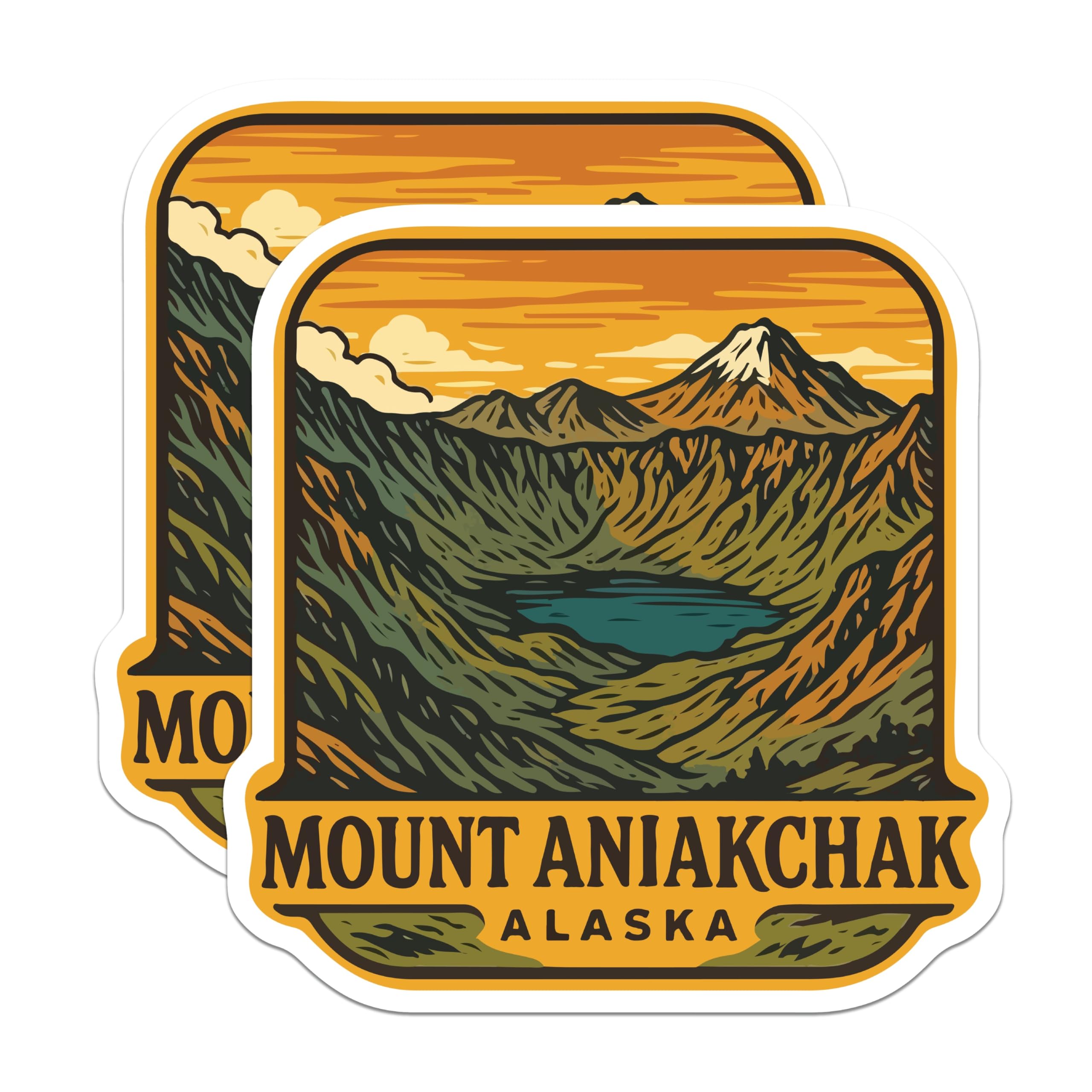 (2 Pack) Mount Aniakchak Alaska Magnets - National Monument Travel - Vintage Style Art - 5 Inches On Longest Side - Thick Durable Magnet - Made in USA - MAG19779