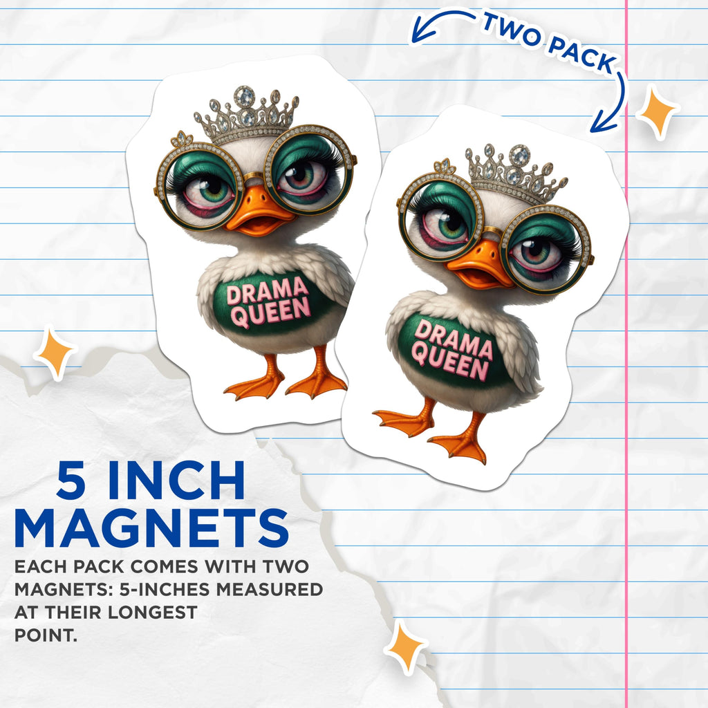 (2 Pack) Drama Queen Duck Magnets - Funny Animal Decor - Quirky Fridge Accent - 5 Inches On Longest Side - Thick Durable Magnet - Made in USA - MAG21783