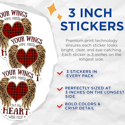 (3 Pack) Heart Wings Decals - Loss Remembrance - Grief Awareness Decal - 3 Inches On Longest Side - Easy Peel & Apply - Made in USA - 3MCS4880