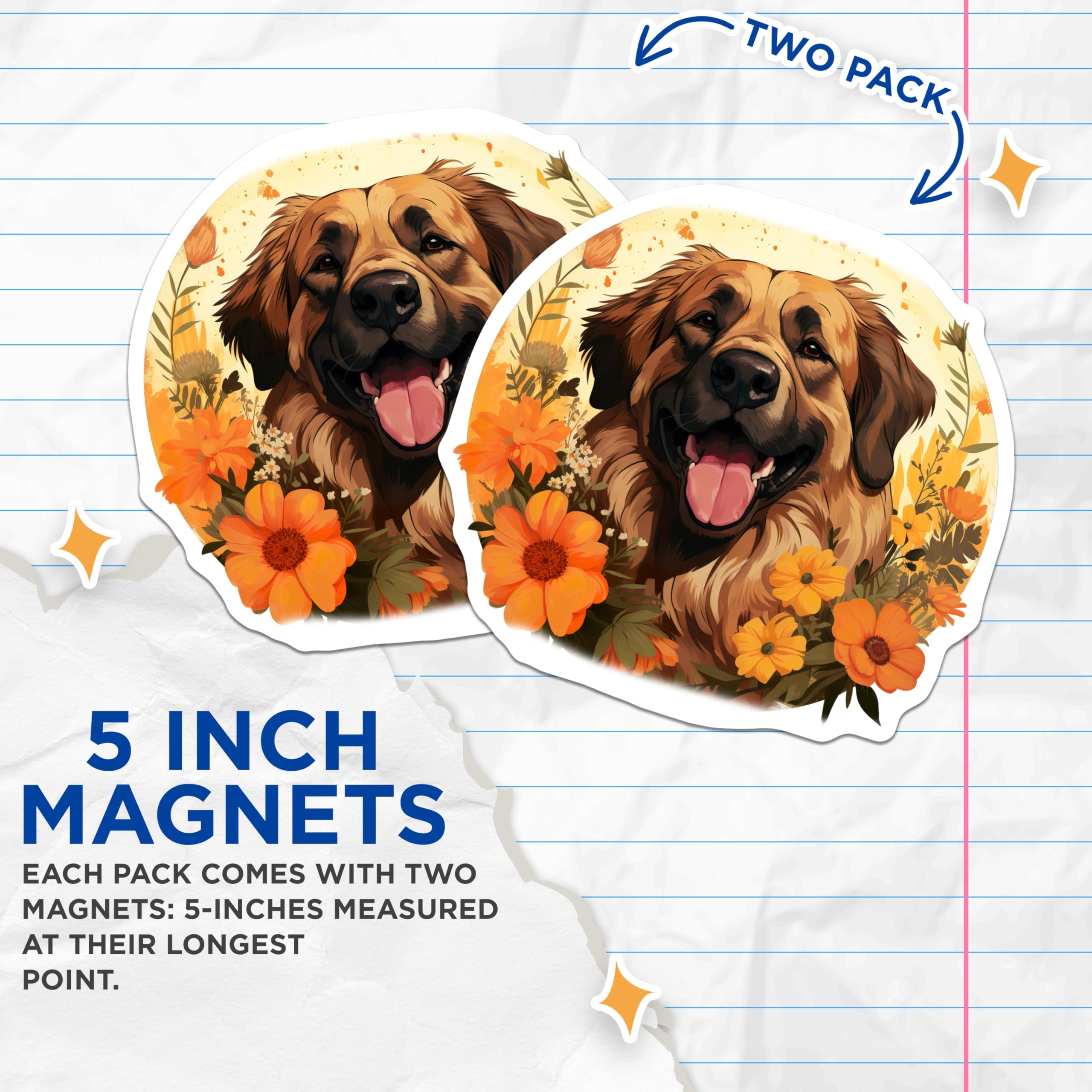 (2 Pack) Happy Dog Floral Magnets - Dog Lover Kitchen Decor - Cheerful Pet Owner Display - 5 Inches On Longest Side - Thick Durable Magnet - Made in USA - MAG29782