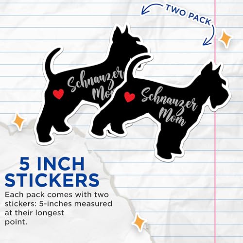 (2 Packs) Schnauzer Mom Stickers - Schnauzer Dog Breed Decals - 5 Inches On Longest Side - Premium Vinyl Decal - Sticks to Any Smooth Flat Surface - Made in USA - BMCS2518