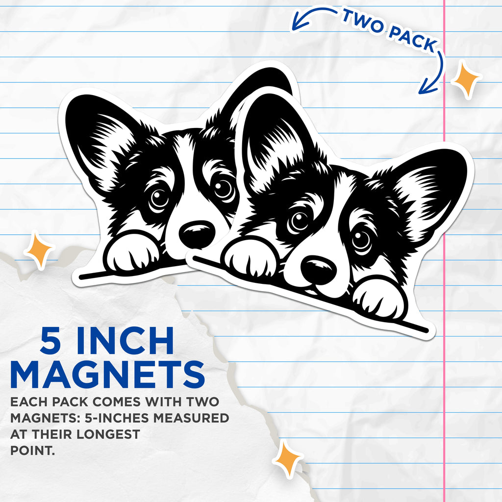 (2 Pack) Corgi Peeker Magnets - Cute Dog Lover Home Decor - Refrigerator Locker Accent - 5 Inches On Longest Side - Thick Durable Magnet - Made in USA - MAG39654