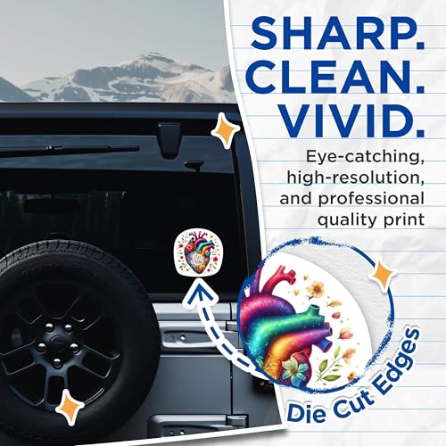 (2 Packs) Stay Strong Colorful Rainbow Heart Stickers - Positive Inspiring Motivating Decals - 5" On Longest Side - Premium Vinyl Decal - Sticks to Any Smooth Flat Surface - Made in USA - BMCS2316