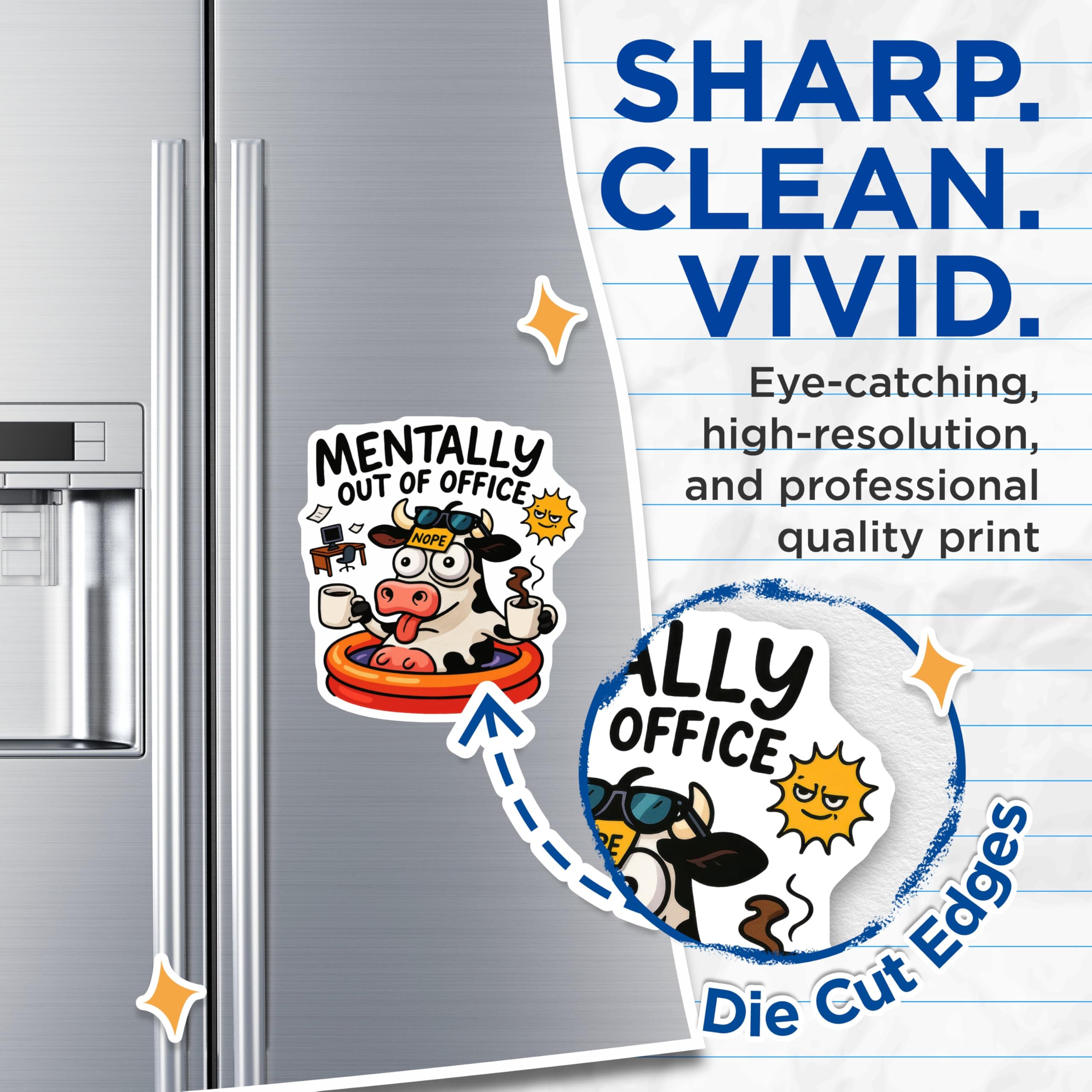 (2 Pack) Mentally Out of Office Cow Magnets - Funny Work Humor Refrigerator Decor - Chill Vacation Mood Anti-Work Office Art - 5 Inches On Longest Side - Thick Durable Magnet - Made in USA - MAG21161