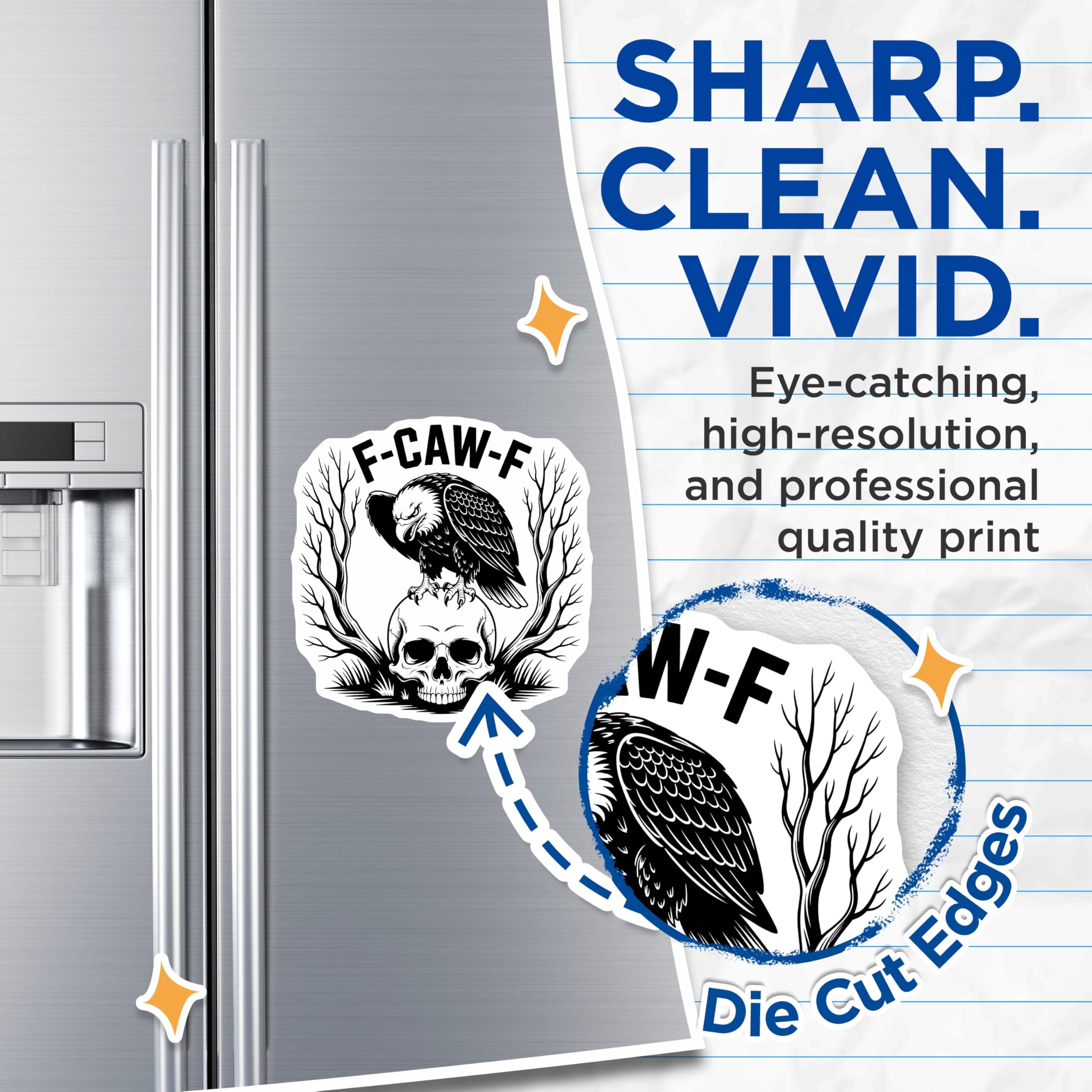 (2 Pack) Eagle on Skull Magnets - Biker Aesthetic - Dark Humor Magnet Set - 5" On Longest Side - Premium Magnet - for Cars, Refrigerators, Toolboxes, Lockers - Made in USA - MAG14954