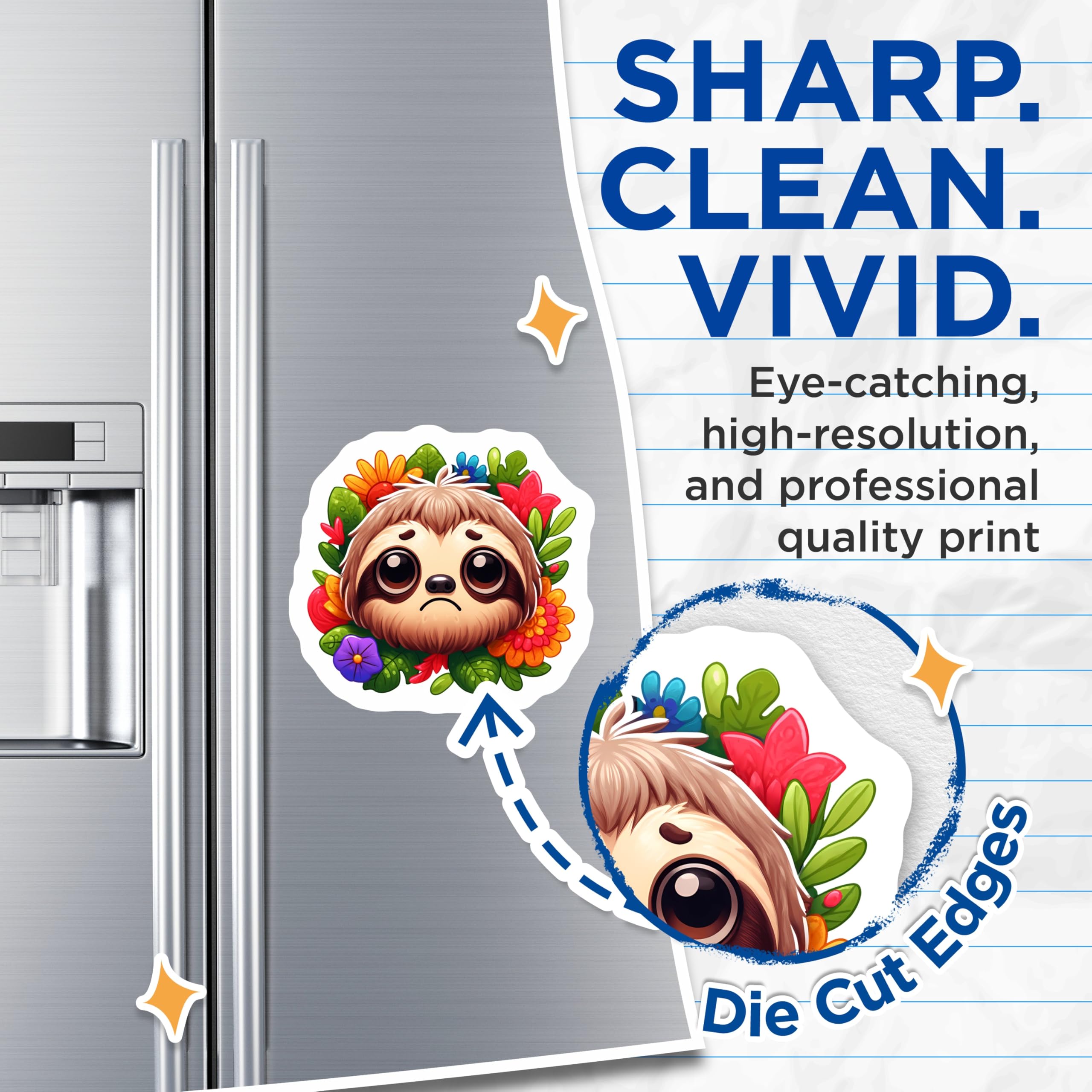 (2 Pack) Cute Sad Sloth Magnets - Floral Wreath Decor - Whimsical Animal Art - 5 Inches On Longest Side - Thick Durable Magnet - Made in USA - MAG21291