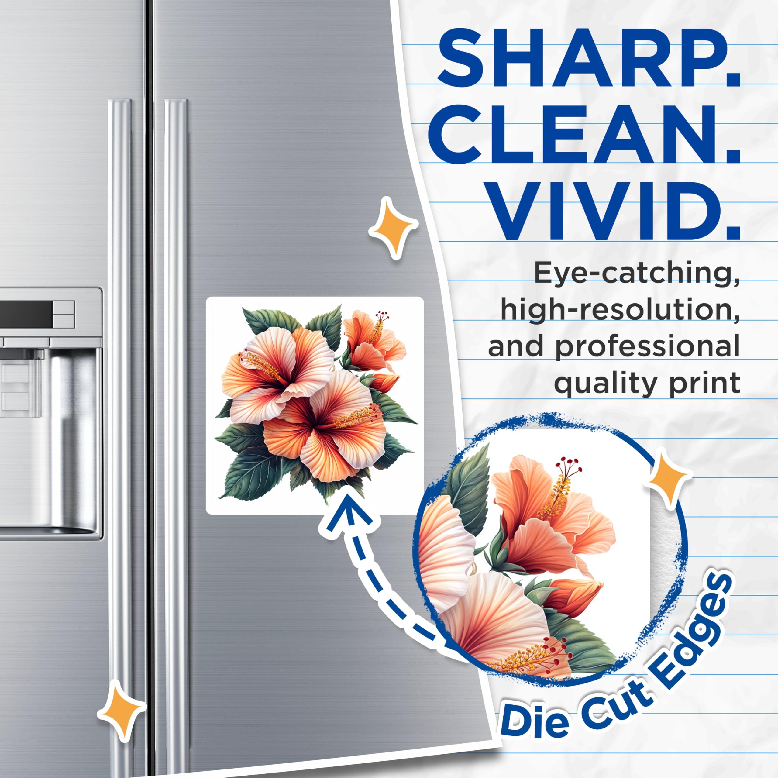 (2 Pack) Hibiscus Flower Magnets - Tropical Floral - Vibrant Kitchen Decor - 5 Inches On Longest Side - Thick Durable Magnet - Made in USA - MAG30462