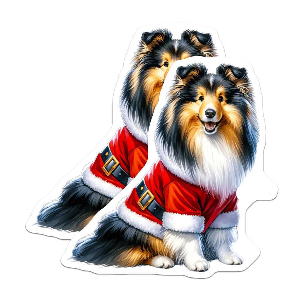 (2 Pack) Christmas Sheltie Dog Magnets - Santa Costume Collie Decor - Festive Animal Pet Refrigerator Magnets - 5 Inches On Longest Side - Thick Durable Magnet - Made in USA - MAG30844