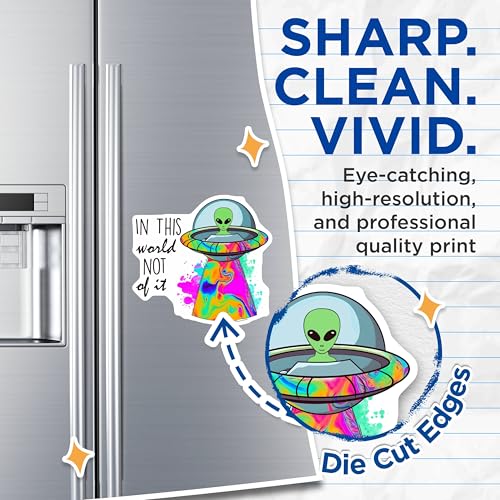 (2 Pack) Alien in Spaceship Magnets - UFO Art - Out of This World Decor - Colorful Alien Design - 5" On Longest Side - for Cars, Fridges, Toolboxes - Made in USA - MAG7771