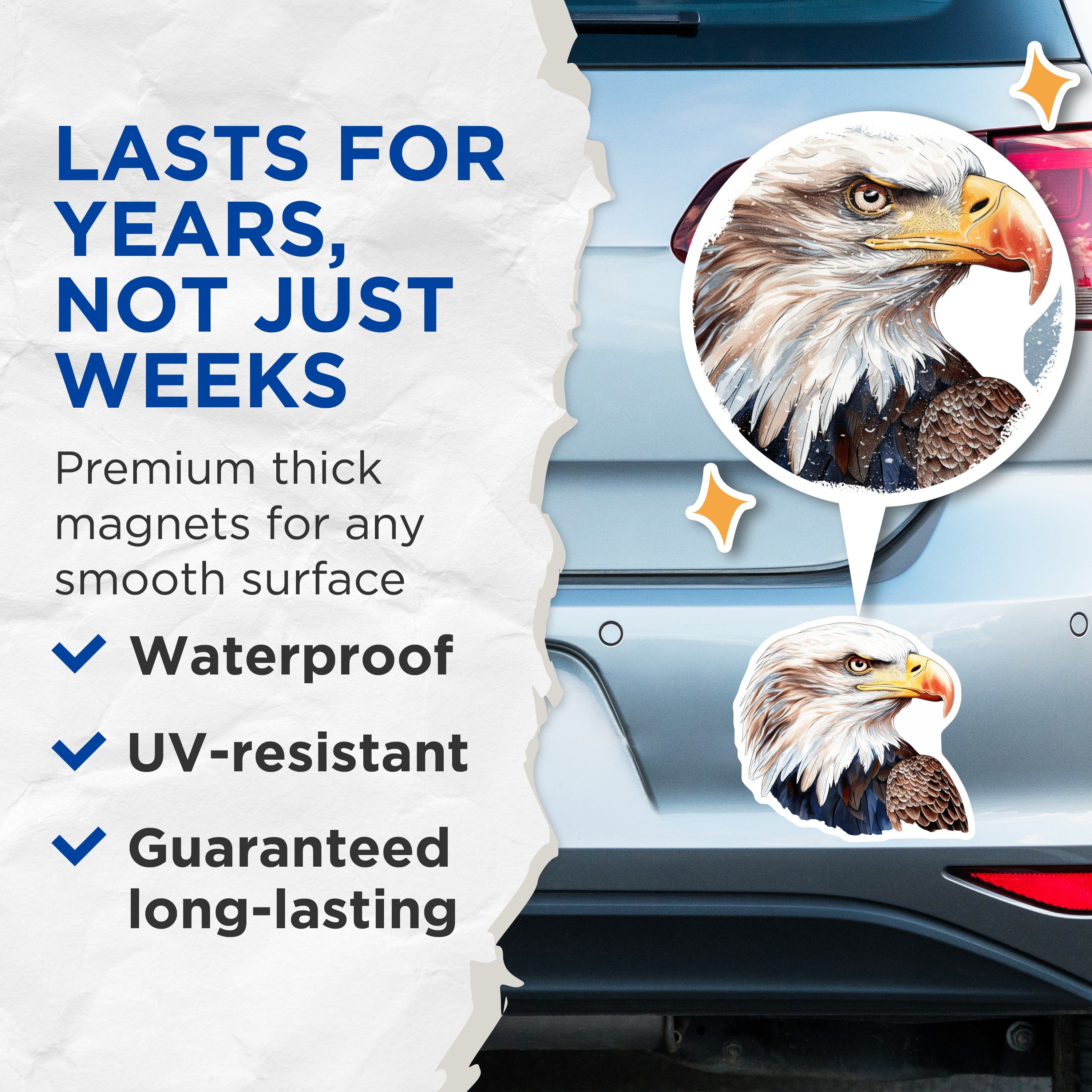 (2 Pack) Bald Eagle Head Magnets - American Wildlife Decor - Patriotic USA Symbol - Refrigerator Accessory - 5 Inches On Longest Side - Thick Durable Magnet - Made in USA - MAG39570