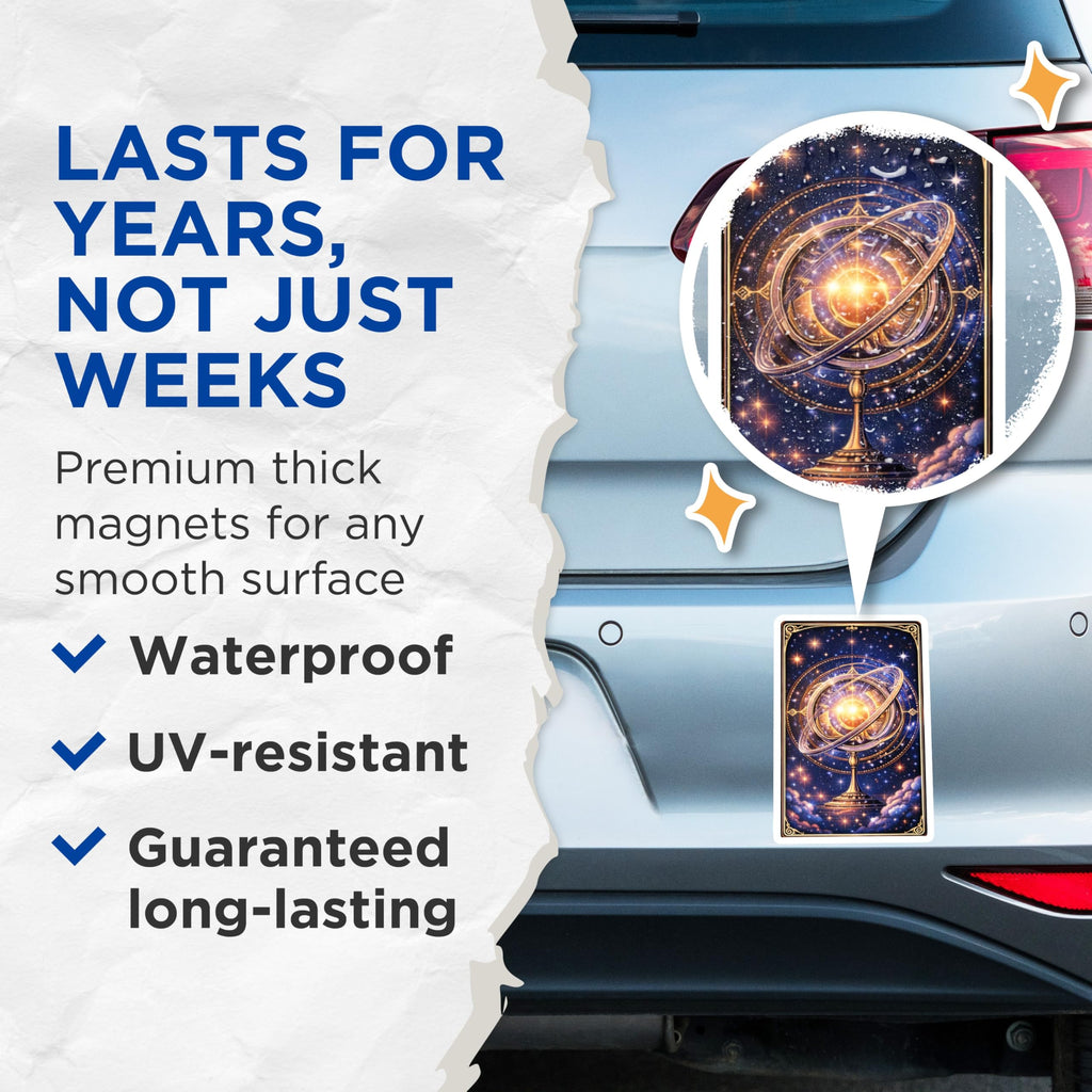 (2 Pack) Armillary Sphere Magnets - Celestial Decor - Starry Space Art Magnet - 5" On Longest Side - Premium Magnet - for Cars, Refrigerators, Toolboxes, Lockers - Made in USA - MAG16216