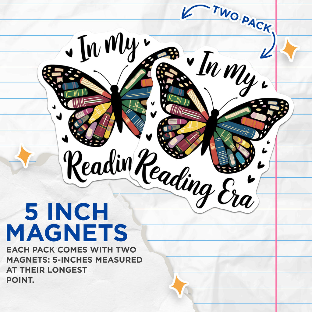 (2 Pack) Reading Era Magnets - Book Lover Decor - Literary Fan Accessory - Bookworm Refrigerator Art - Aesthetic - 5 Inches On Longest Side - Thick Durable Magnet - Made in USA - MAG39862